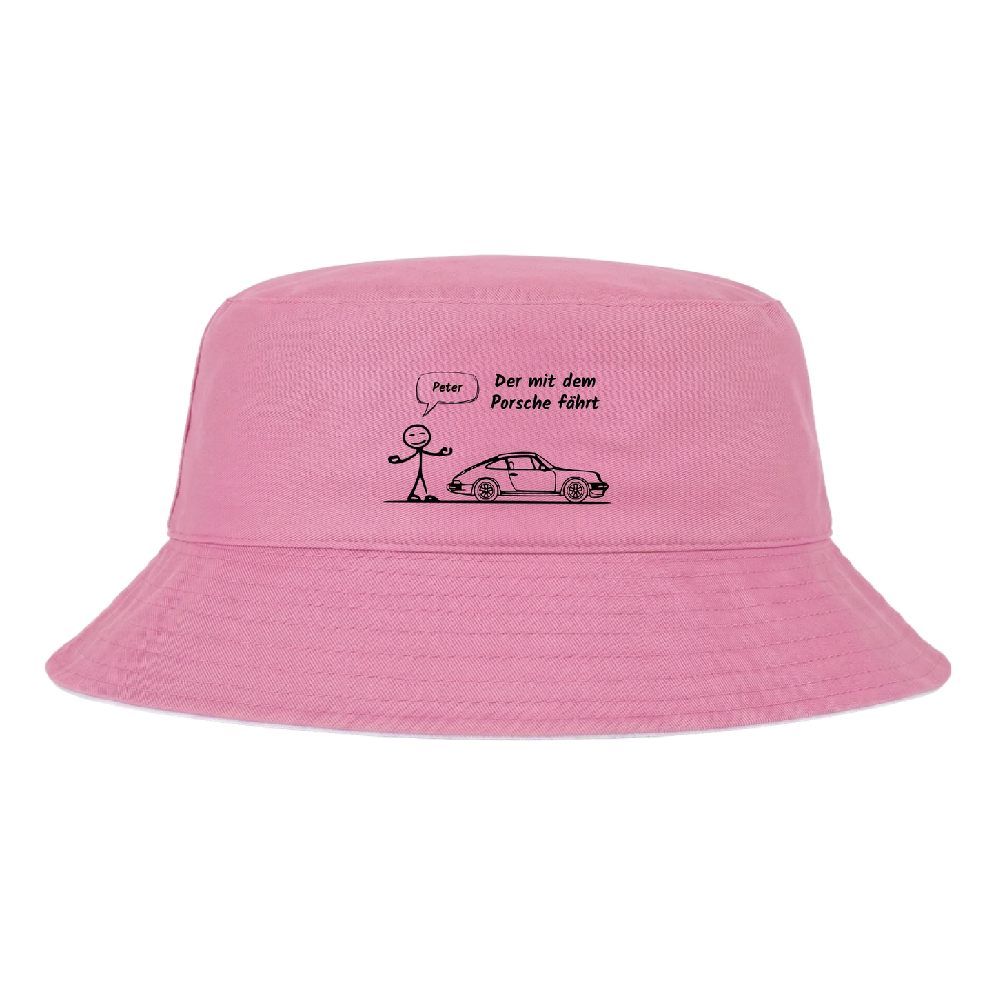 Personalisiertes Auto-Bucket Hat „Der mit dem Porsche fährt“