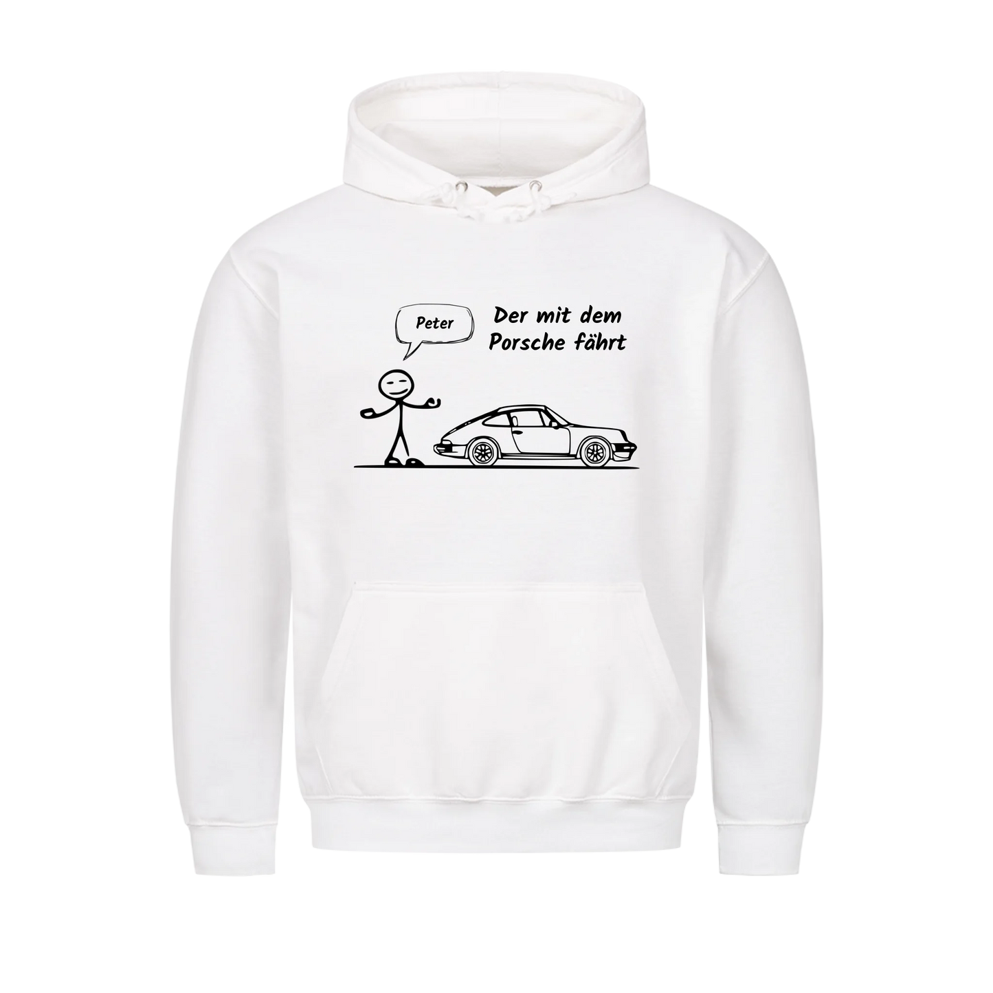 Personalisierter Auto-Hoodie „Der mit dem Porsche fährt“