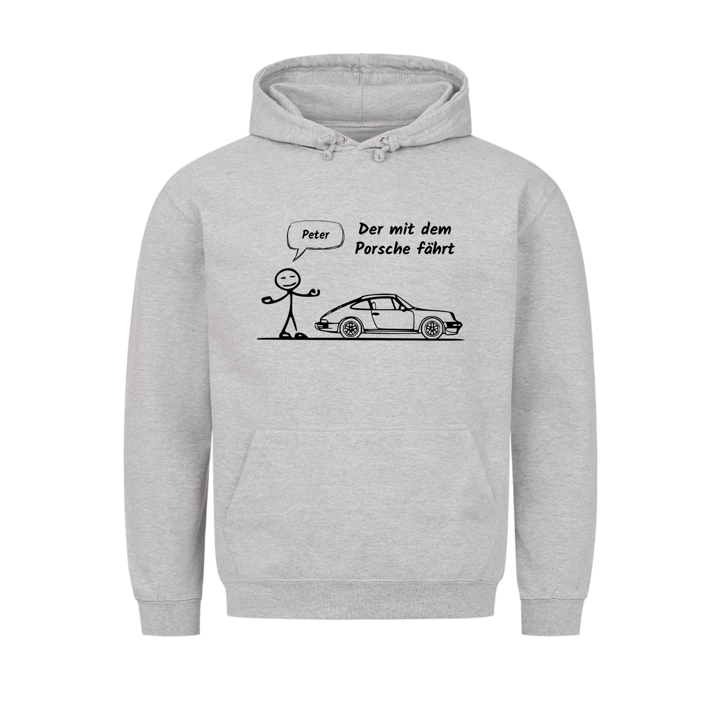 Personalisierter Auto-Hoodie „Der mit dem Porsche fährt“