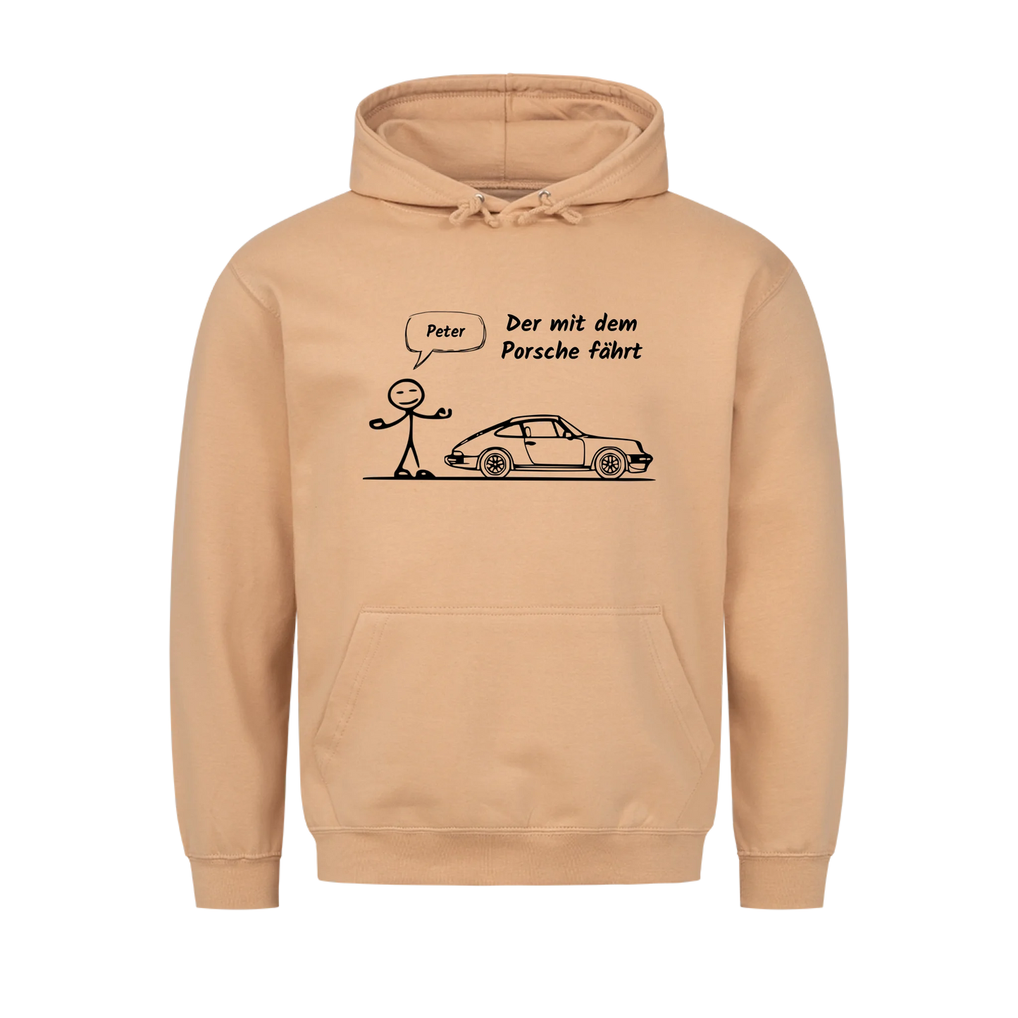 Personalisierter Auto-Hoodie „Der mit dem Porsche fährt“