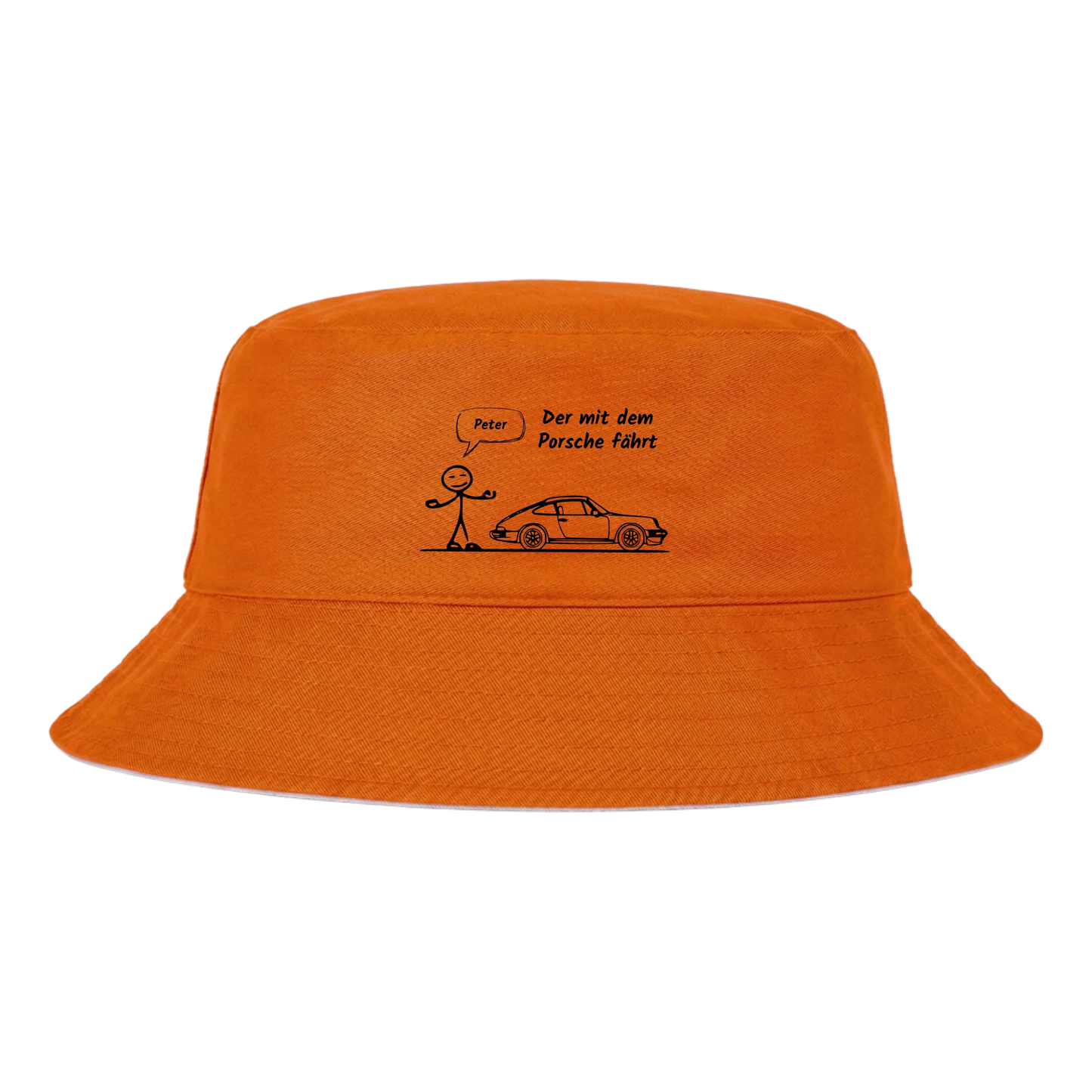 Personalisiertes Auto-Bucket Hat „Der mit dem Porsche fährt“