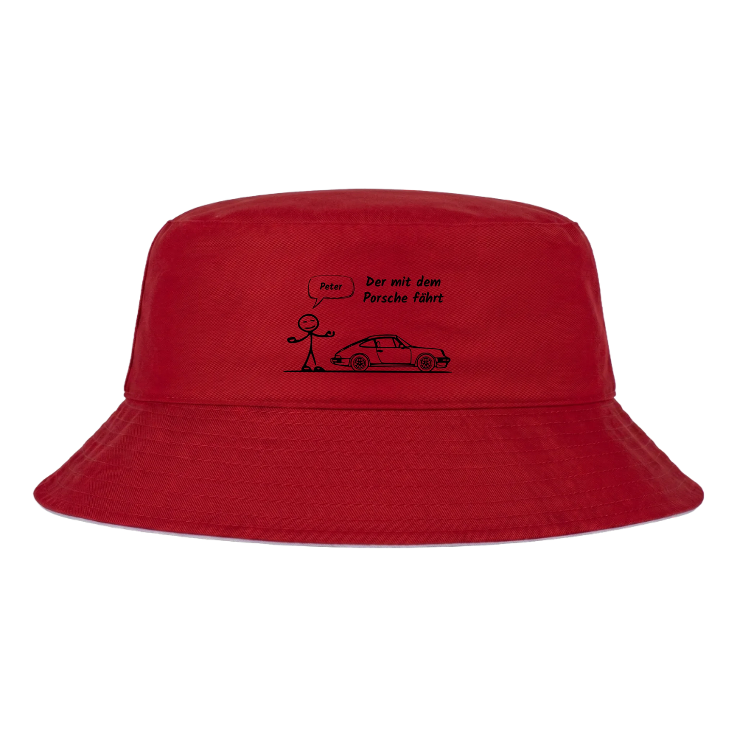Personalisiertes Auto-Bucket Hat „Der mit dem Porsche fährt“