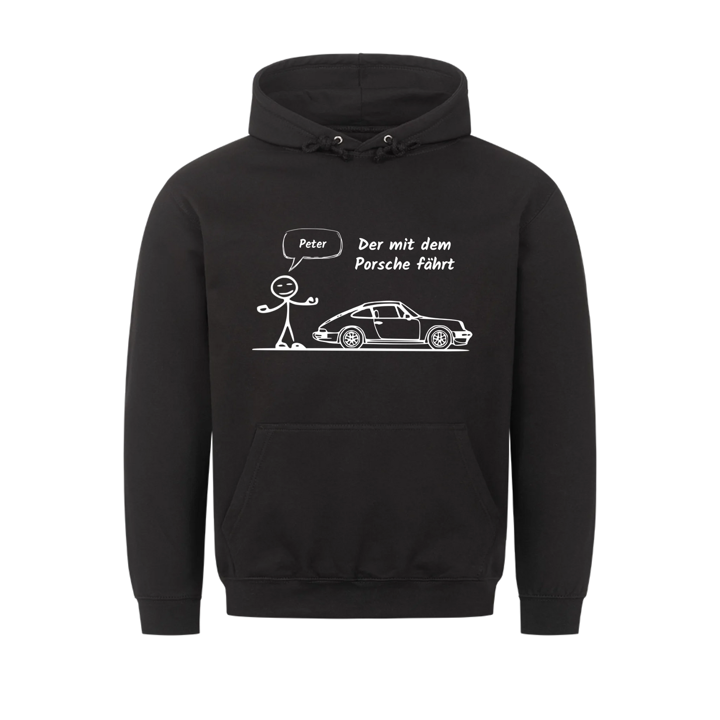 Personalisierter Auto-Hoodie „Der mit dem Porsche fährt“