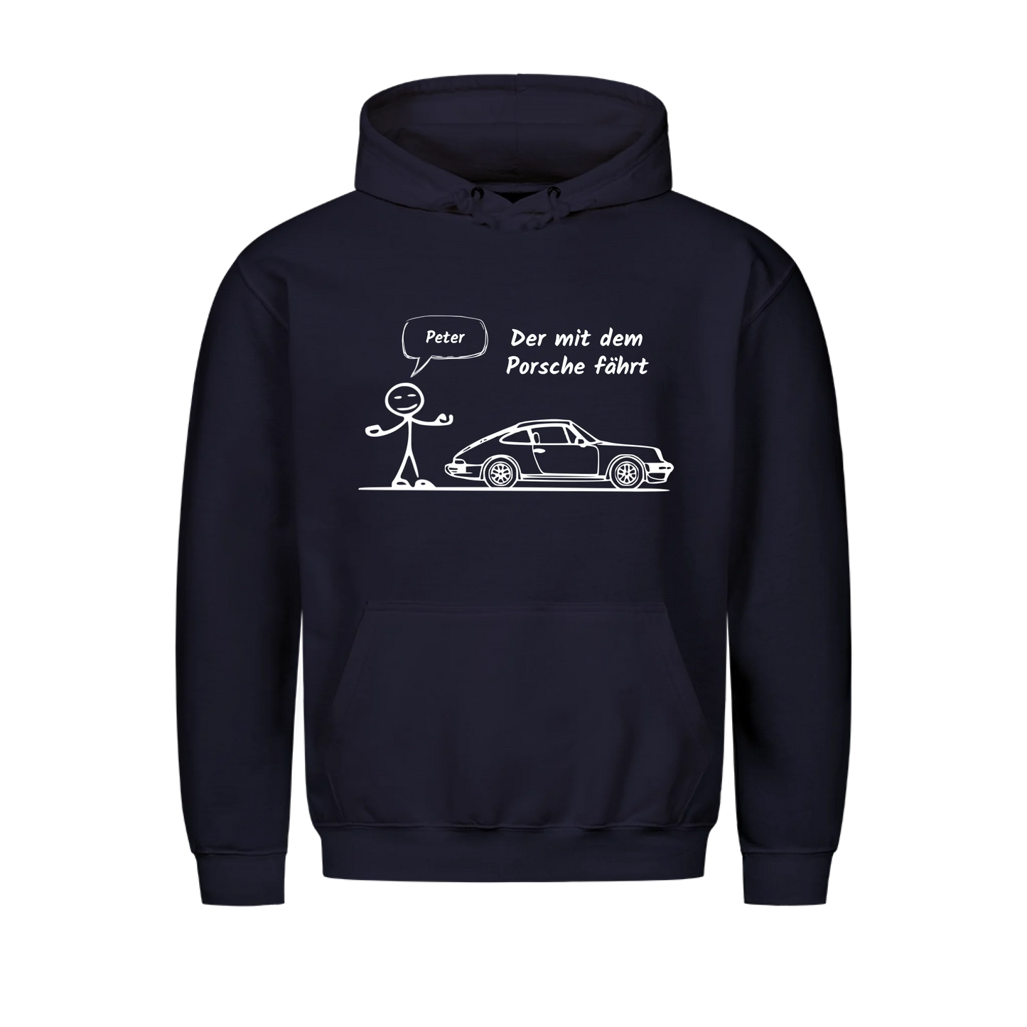Personalisierter Auto-Hoodie „Der mit dem Porsche fährt“