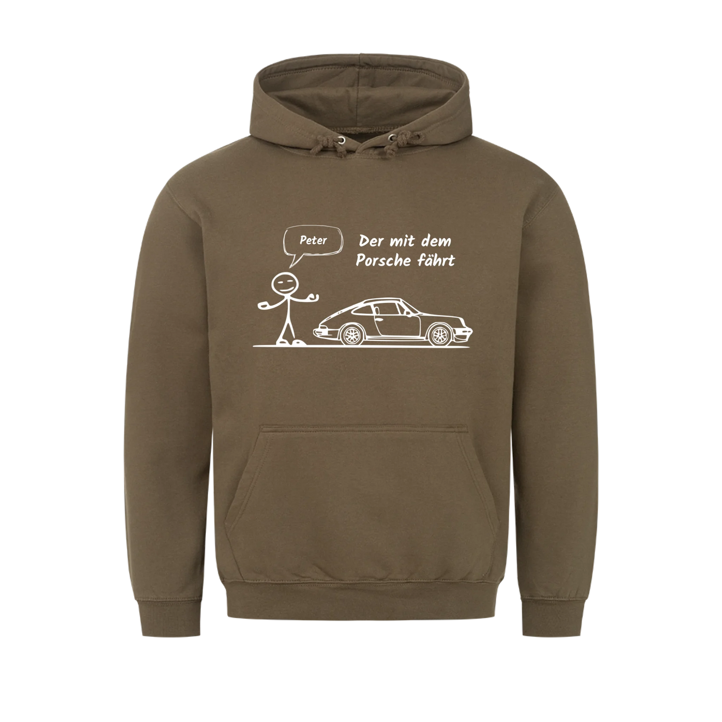 Personalisierter Auto-Hoodie „Der mit dem Porsche fährt“